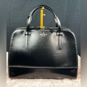 Kate Spade Black Leather Wellesley Top Zip Handbag Satchel w Polka Dot Interior